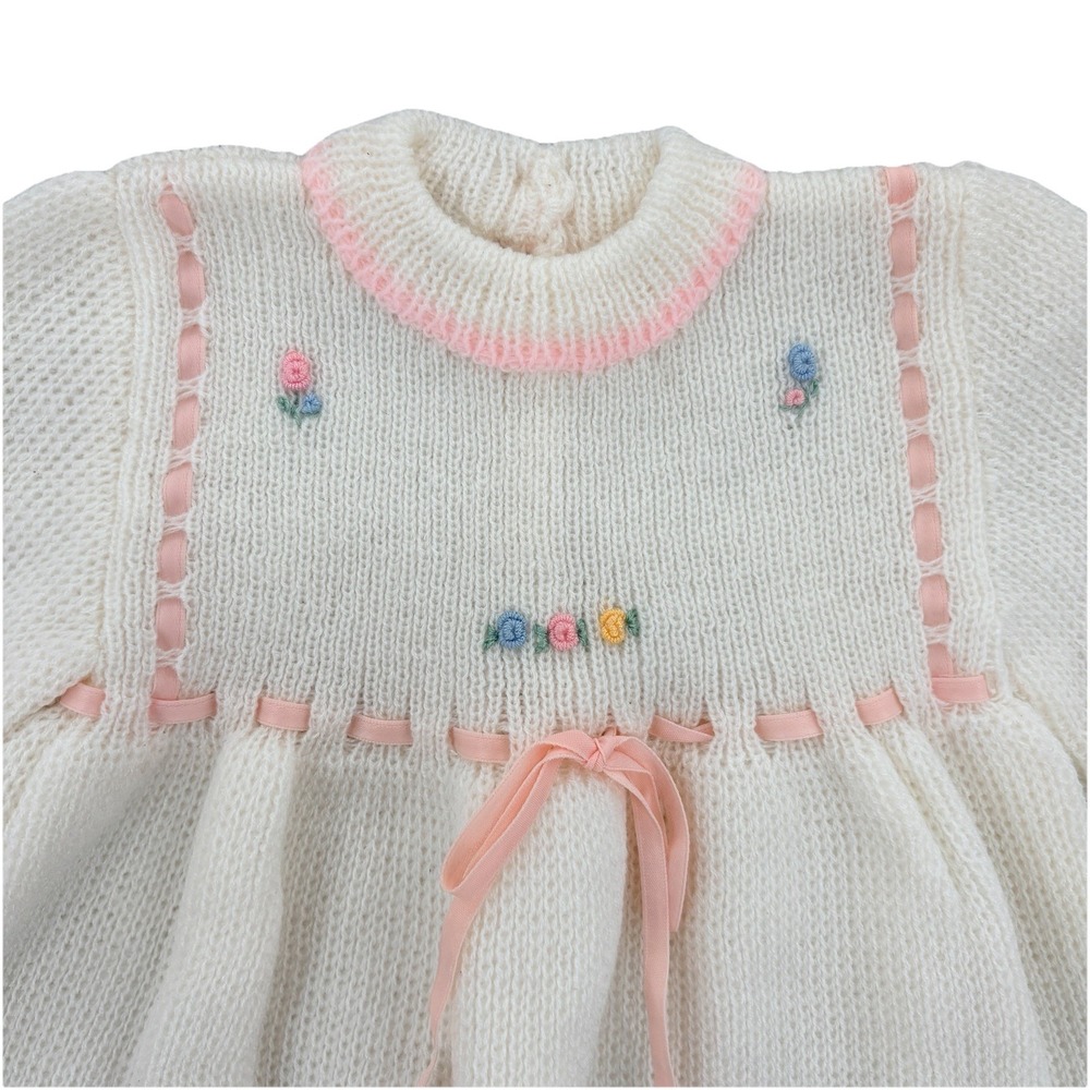 NWT Vintage Jacobsons Dress Baby Girl 12M Embroidered White Pink Ribbon Trim - Picture 2 of 8